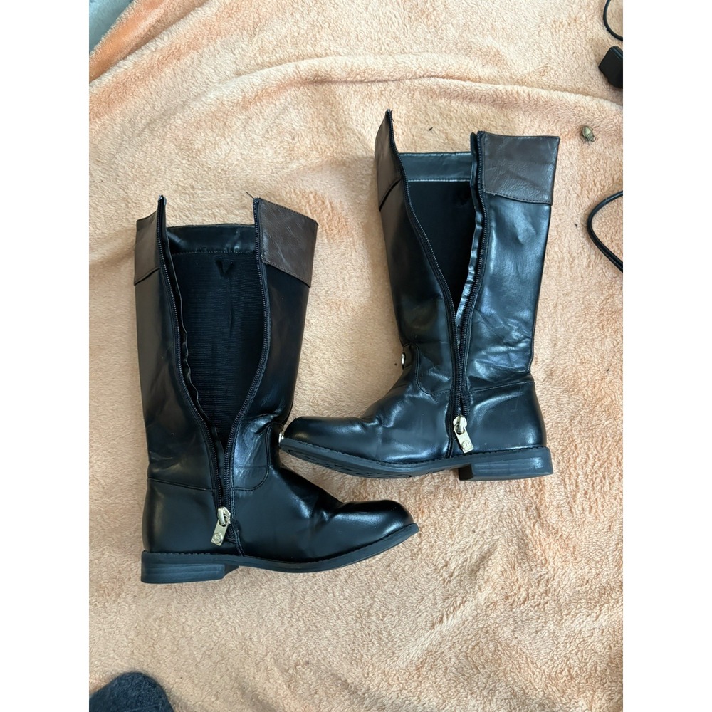 Michael Kors Girls Black Brown Tall Leather Riding Boots Size 1 Atlantis